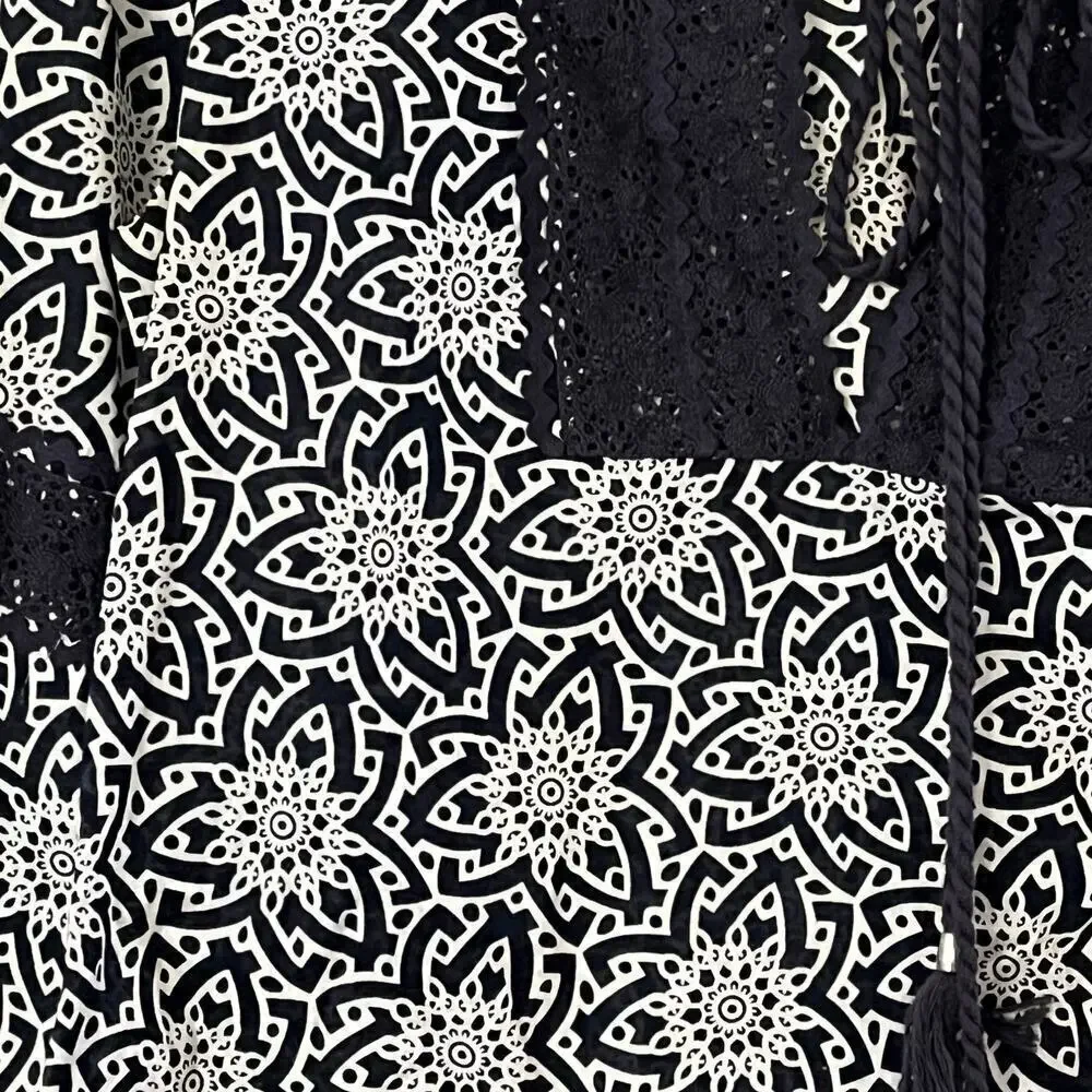 Tory Burch Boho Floral Lace Trim Top Long Sleeve Blouse Size 6